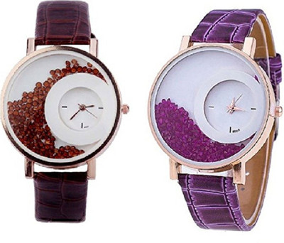 

TESLO Latest Collection Fancy And Attractive Movable Multicolour Colour Diamond Beads In Dial Stylish Leather New collection girls Watch - For Girls