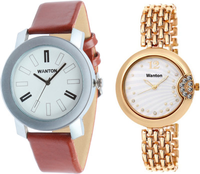 

Wanton SP-3 K-8 gold fancy dial watch with coper brown strap Silver bare dial professional watch for couple men and women Watch - For Boys & Girls