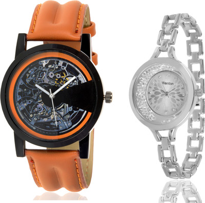 

Wanton SP-4 K-16 Silver moving diamond beads in dial watch with Brown open machanical stylish watch for couple men and women Watch - For Boys & Girls