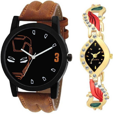 

KNACK IR01PK latest coupel watch combo of diamond stuudeed peacock on belt and ironman watch for Boys and Girls Watch - For Men & Women