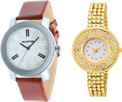 

Wanton SP-3 K-14 gold fancy diamond watch with coper brown strap Silver bare dial professional watch for couple men and women Watch - For Boys & Girls