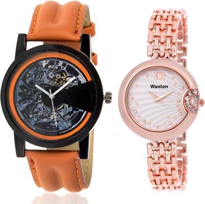 

Wanton SP-4 K-8 Rose gold fancy dial watch with Brown open machanical stylish watch for couple men and women Watch - For Boys & Girls