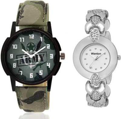 

Wanton SP-Army K-6 silver color round fancy dial watch with green army pattern military sport watch for couple men and women Watch - For Boys & Girls