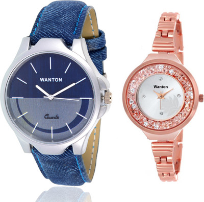 

Wanton SP-5 K-7 slim belt stylish moving diamnd in dial watch with Blue multi-color dial attractive watch for couple men and women Watch - For Boys & Girls