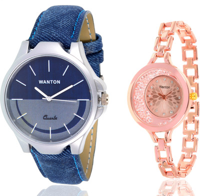 

Wanton SP-5 K-16 Rose gold moving diamond beads in dial watch with Blue multi-color dial attractive watch for couple men and women Watch - For Boys & Girls