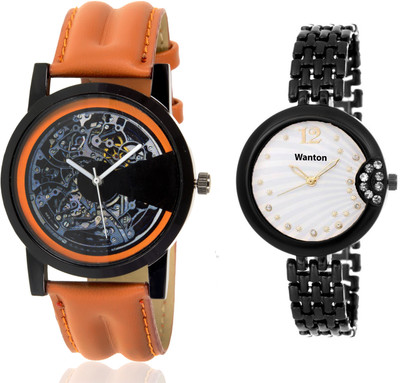 

Wanton SP-4 K-8 Black white fancy dial watch with Brown open machanical stylish watch for couple men and women Watch - For Boys & Girls