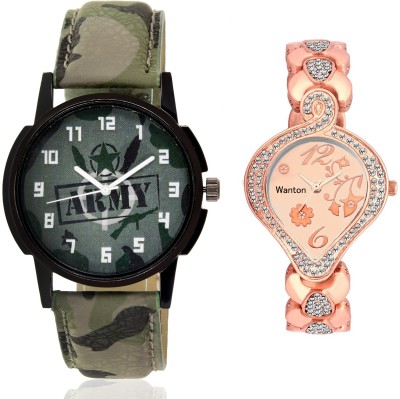 

Wanton SP-Army K-5 Rose gold diamond stylish watch with green army pattern military sport watch for couple men and women Watch - For Boys & Girls