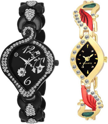 

KNACK SP04PCK latest diamond studded peackock fancy and trending professional black watch for - Girls Watch - For Women Watch - For Women