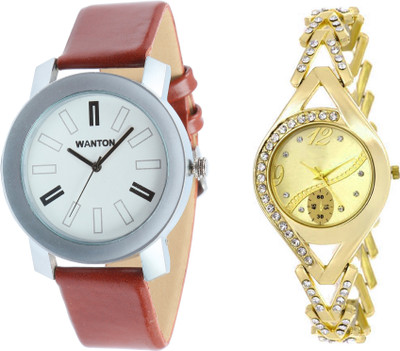 Wanton SP-3 K-15 Chronograph pattern fancy diamond watch with coper brown strap Silver bare dial professional watch for couple men and women Watch - For Boys & Girls
