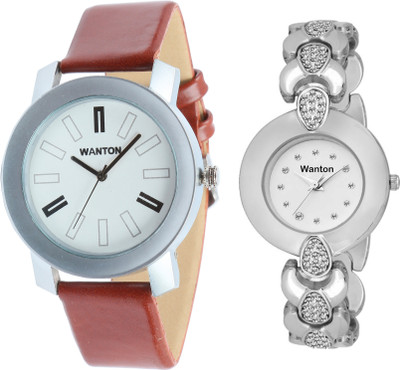 

Wanton SP-3 K-6 silver color round fancy dial watch with coper brown strap Silver bare dial professional watch for couple men and women Watch - For Boys & Girls