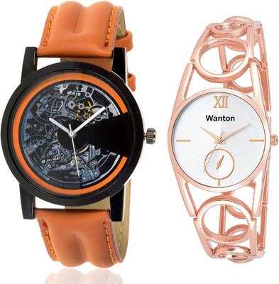 

Wanton SP-4 K-12 Rose Gold ring strap chronograph pattern watch with Brown open machanical stylish watch for couple men and women Watch - For Boys & Girls