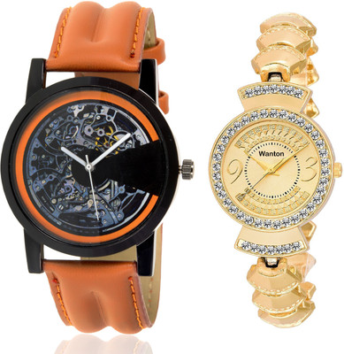 

Wanton SP-4 K-13 Gold fancy diamond watch with Brown open machanical stylish watch for couple men and women Watch - For Boys & Girls