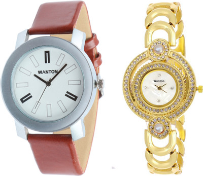 

Wanton SP-3 K-9 Golden strap white ciramic dial watch with coper brown strap Silver bare dial professional watch for couple men and women Watch - For Boys & Girls