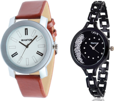 

Wanton SP-3 K-16 Black moving diamond beads in dial watch with coper brown strap Silver bare dial professional watch for couple men and women Watch - For Boys & Girls