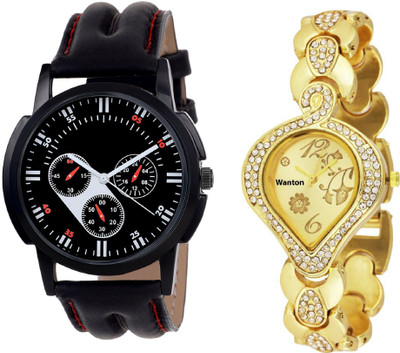 

Wanton K-5 SP-6 Gold Diamond studded attractive watch with Black chronograph pattern stylish sport watch for couple men and women Watch - For Boys & Girls