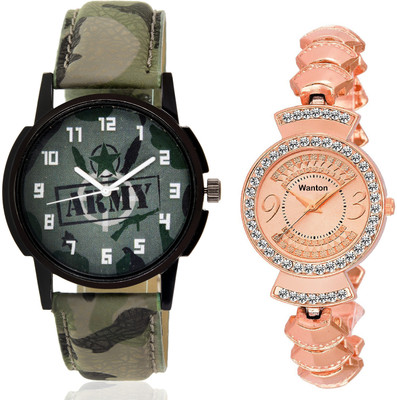 

Wanton SP-Army K-13 Rose Gold fancy diamond watch with green army pattern military sport watch for couple men and women Watch - For Boys & Girls