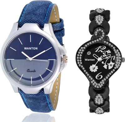 

Wanton SP-5 K-5 Black stylish flower diamond watch with Blue multi-color dial attractive watch for couple men and women Watch - For Boys & Girls