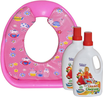 

Kidoyzz Comfortable Potty Trainer Seat for Potty Training Seat And 2 Liquid Cleanser for Cleaning Baby Bottle Combo Pack CB25(Multicolor)