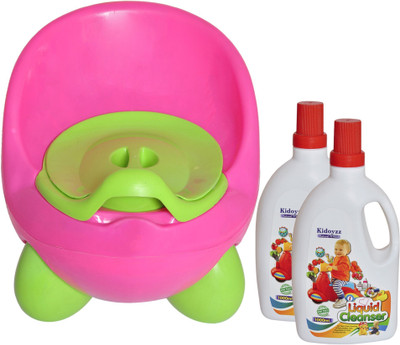 

Kidoyzz Comfortable Potty Trainer Seat Box for Potty Training Seat And 2 Liquid Cleanser for Cleaning Baby Bottle Combo Pack CB47(Multicolor)