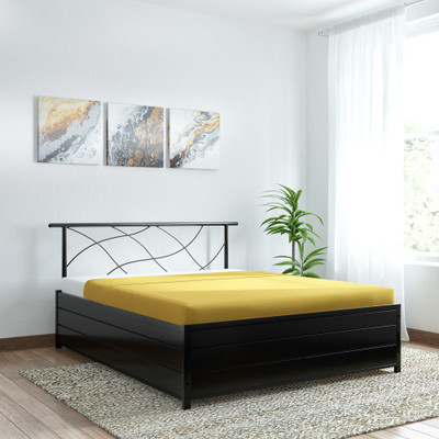 

FurnitureKraft Lucerne Metal Queen Bed With Storage(Finish Color - Black)