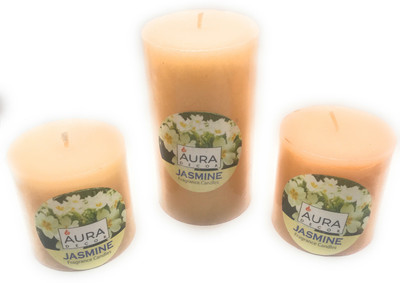 

AuraDecor Set of 3 Jasmine Fragrance Pillar Candle Candle(Beige, Pack of 3)