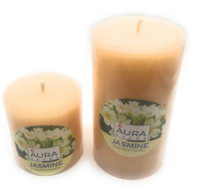 

AuraDecor Set of 2 Jasmine Fragrance Pillar Candle(Beige, Pack of 2)
