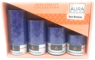 

AuraDecor Set of 4 Sea Breeze Fragrance Pillar Candle(Blue, Pack of 4)