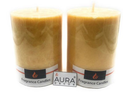 

AuraDecor Pack of 2 Marble Finish Vanilla Fragrance Pillar Candle(Yellow, Pack of 2)