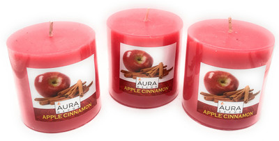 

AuraDecor Set of 3 Apple Cinnamon Fragrance Pillar 3*3 Inches Candle(Red, Pack of 3)