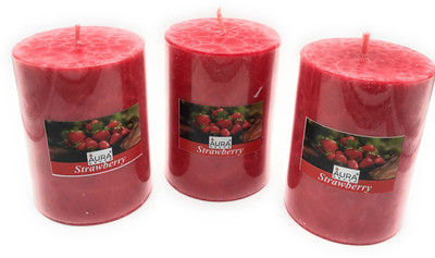 

AuraDecor Set of 3 Strawberry Fragrance Marble Texture Pillar Candle(Red, Pack of 3)