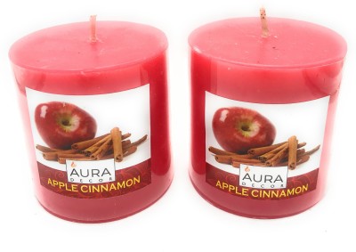 AuraDecor Pack of 2 Apple Cinnamon Fragrance Pillar 3*3 Inches Candle(Red, Pack of 2)