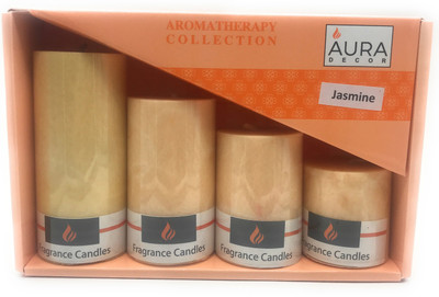 AuraDecor Set of 4 Jasmine Fragrance Pillar Candle(Yellow, Pack of 4)