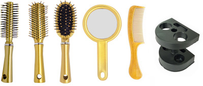

Confidence High Quality Hair Brush Combo Kit With Hand Mirror / Hair Comb Set With Beauty Compact Mirror (6 Pcs) / Hair Comb Set For Men & Women(Set of 6)