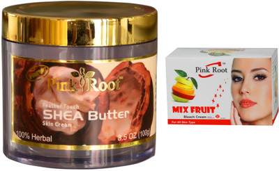 Pink Root Mix Fruit Bleach 50g, Shea Butter Skin Cream 100gm(Set of 2)