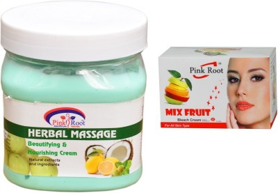 PINKROOT Mix Fruit Bleach 50g, Herbal Massage Cream 500ml(2 Items in the set)