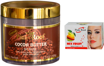 

Pink Root Mix Fruit Bleach 50g, Cocoa Butter Scrub 100gm(Set of 2)