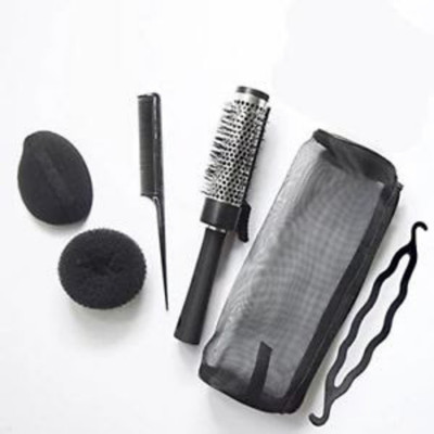 

SENECIO Hair Styling Kit With Pouch Include Puff Donut Bun Maker Curler Comb(Set of 6)