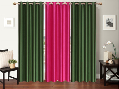 

Furnishing Zone 152 cm (5 ft) Polyester Window Curtain (Pack Of 3)(Plain, Green, Pink)