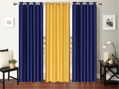 

Furnishing Zone 152 cm (5 ft) Polyester Window Curtain (Pack Of 3)(Plain, Blue, Yellow)