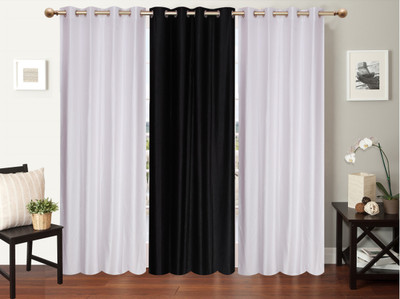 

Furnishing Zone 274 cm (9 ft) Polyester Long Door Curtain (Pack Of 3)(Plain, White, Black), Black;white