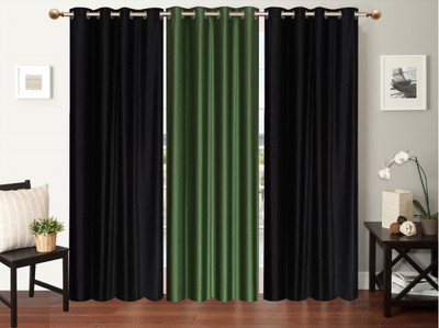 

Furnishing Zone 274 cm (9 ft) Polyester Long Door Curtain (Pack Of 3)(Plain, Black, Green)
