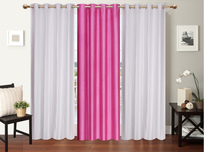 

Furnishing Zone 152 cm (5 ft) Polyester Window Curtain (Pack Of 3)(Plain, White, Pink), Pink;white