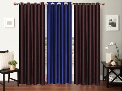 

Furnishing Zone 152 cm (5 ft) Polyester Window Curtain (Pack Of 3)(Plain, Brown, Blue), Blue;brown