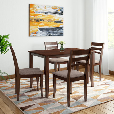 RoyalOak Lodz Solid Wood 4 Seater Dining Set(Finish Color -Walnut, Knock Down)