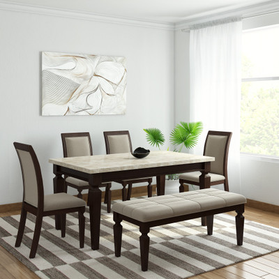 HomeTown Bliss Stone 6 Seater Dining Set(Finish Color - Beige/Brown)