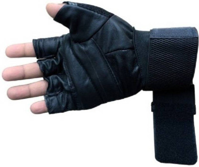 

Leosportz Full Leather GYM Gloves With Wrist Support Gym & Fitness Gloves (, Black