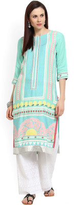 W Women Printed Straight Kurta(Green) W Women Printed Straight Kurta(Green)