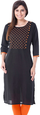 GMI Women Embroidered Straight Kurta(Black)