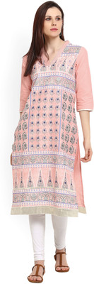 W Women Printed Straight Kurta(Pink) W Women Printed Straight Kurta(Pink)