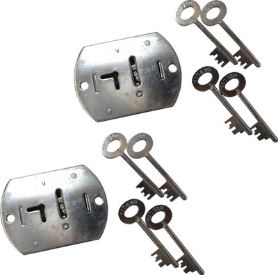 HLI 6 lever Almirah lock with double lock (pack of 2)(round 4 keys) (stainless steel 3 inch keys)(size 82 m.m.) Lock(Grey)